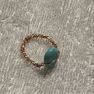 Gold Wire Wrapped Turquoise Bead Ring - Women's Jewelry